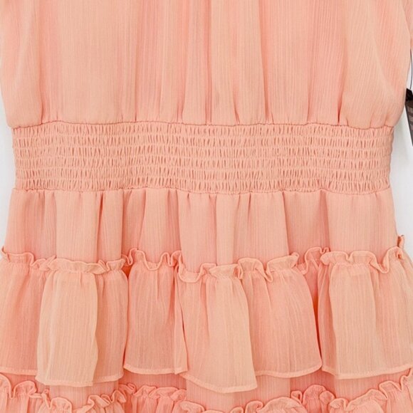 Express Chiffon Mini Dress Women M Mock Neck Tiered Sleeveless Smoke Ne… - Picture 4 of 12